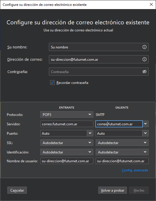 Ejemplo de configurar Thunderbird